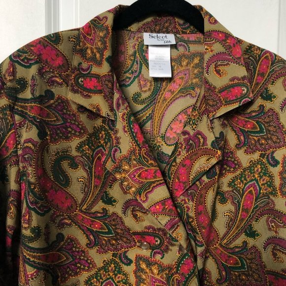 Vintage Select by Elite Paisley Button UpSecretary Blouse - Picture 5 of 6